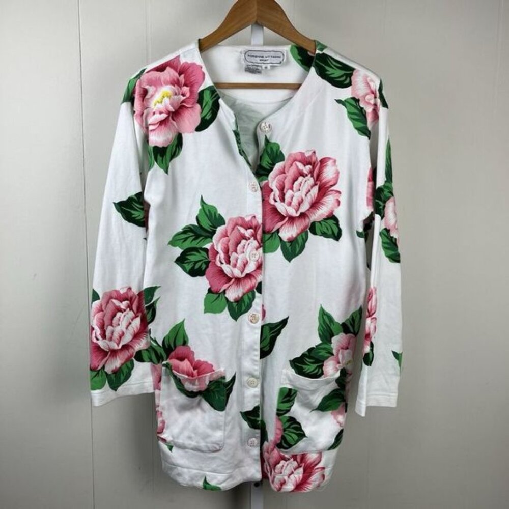 Vintage Adrienne Vittadini Cardigan Jacket Top Womens Small Rose‎ Floral Print